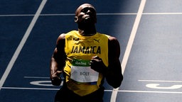 Usain Bolt im Lauf. © dpa Foto: Konstantin Chalabov