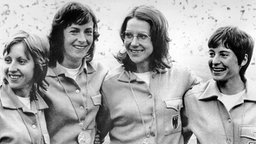 Olympiasiegerinnen 1972 über 4x100 m: Annegret Richter, Ingrid Mickler-Becker, Heide Rosendahl, Christiane Krause (v.l.) © Picture Alliance/dpa 