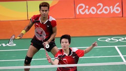 Der indonesischen Badminton-Spieler Liliyana Natsir (v.) und Ahmad Tontowi. © DPA Bildfunk Foto: Esteban Biba
