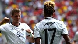 Der deutsche Fußballer Serge Gnabry im Spiel gegen Portugal. © dpa Foto: Andressa Anholete