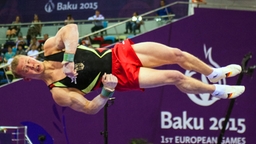 Der deutsche Turner Fabian Hambüchen bei den Europaspielen 2015 in Baku © picture-alliance / dpa Foto: Bernd Thissen