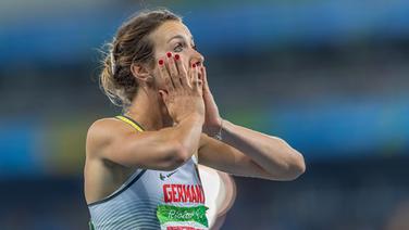 Die deutsche Sprinterin Irmgard Bensusan jubelt. © Oliver Kremer / DBS Foto: Oliver Kremer
