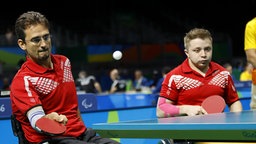 Die deutschen Tischtennspieler Valentin Baus (r.) und Jan Gürtler im Doppel. © Binh Truong/DBS Foto: Binh Truong