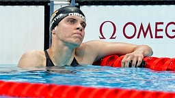 Die deutsche Schwimmerin Franziska Hentke zieht enttäuscht die Mundwinkel nach unten. © dpa-bildfunk 