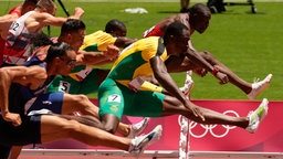 Die 110m Hürdenläufer in Aktion. Der Jamaikaner Hansle Parchment (rechts,vorne) gewinnt Gold. © dpa-bildfunk Foto: Martin Meissner