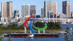 Das Logo der Paralympics vor der Skyline von Tokio © imago images/ZUMA Wire 