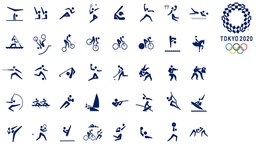 Sportarten-Piktogramme für die Olympischen Spiele 2020 in Tokio. © TOCOG 