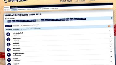 Screenshot: Olympia-Zeitplan 2021 bei sportschau.de © NDR 